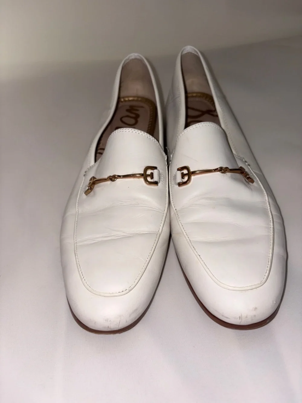 Sam Edelman White Women's Leather Loafers with Gold Bit Detail Size‎ 8 - Picture 2 of 7